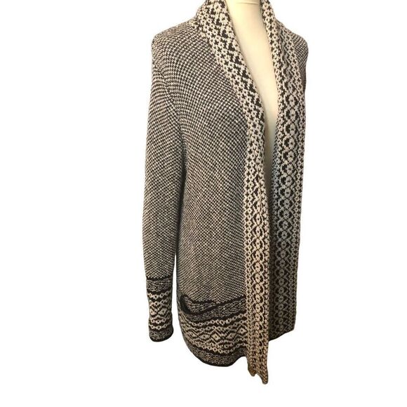 Lucky Brand aztec black and cream colored open front long line cardigan size M - Picture 3 of 12